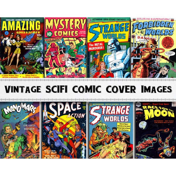 Vintage Science Fiction komische beelden/digitale download/commercieel gebruik/SciFi clipart DIY
