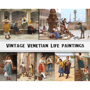 Vintage Venetian Life Painting Images / Digital Download / Commercial Use / Venice Clipart