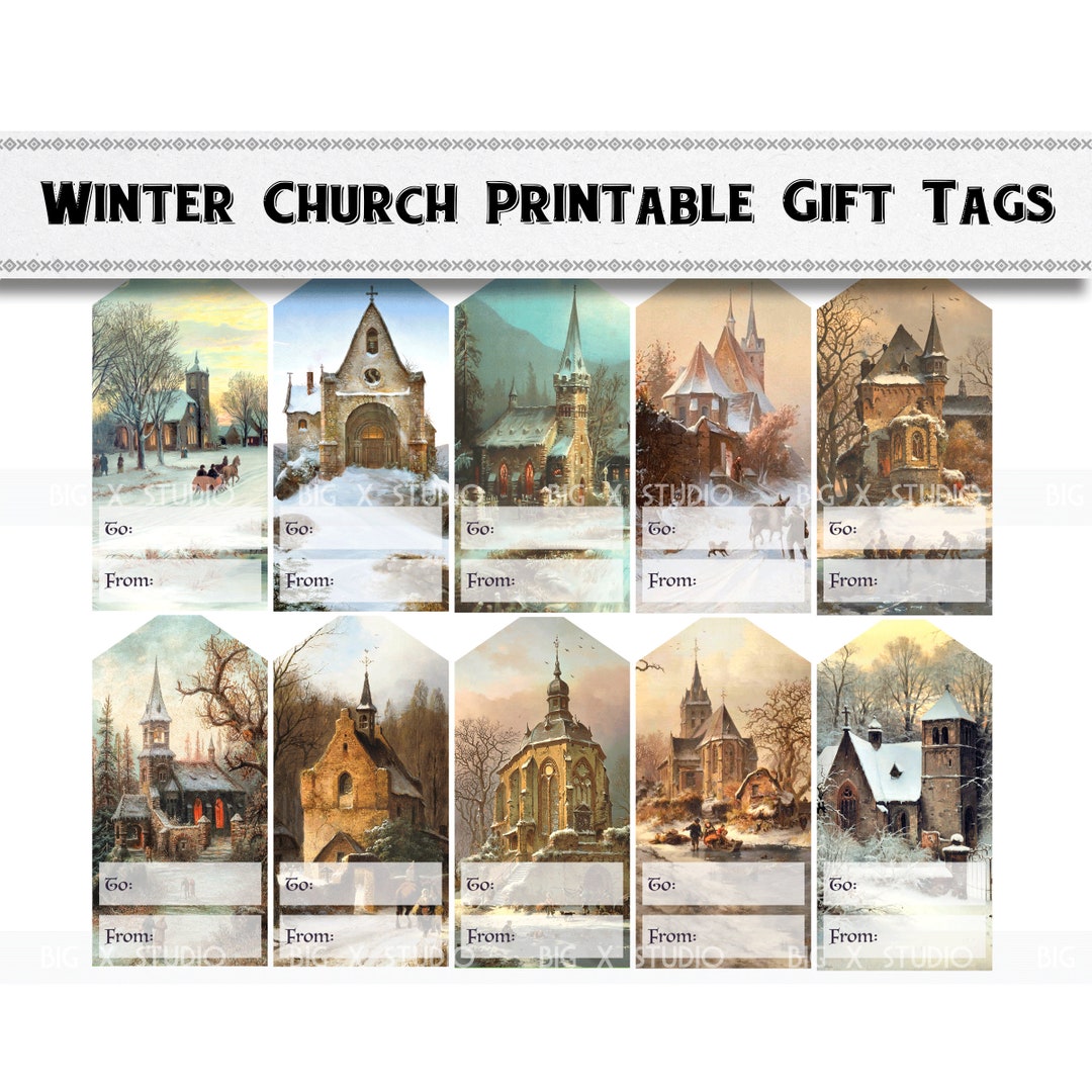 Winter Church Christmas Printable Gift Tags / Digital Download / Xmas ...