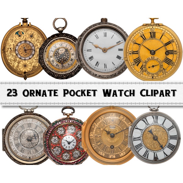 Victorian Pocket Watch Images / Digital Download / Commercial Use / Vintage Clipart