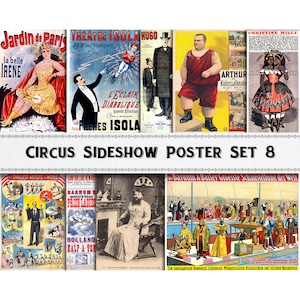 Circus Sideshow Poster Images Set 8 / Digital Download / Commercial Use / Clipart DIY