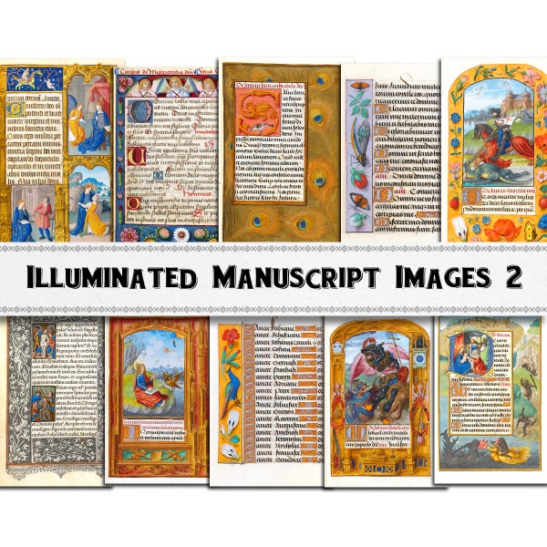 Medieval Illuminated Manuscript Images Set 2, Digital Download, Commercial Use Clipart
