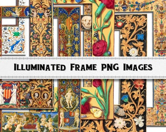 Medieval Illuminated Manuscript Frame PNG Images, Digital Download, Commercial Use Clipart