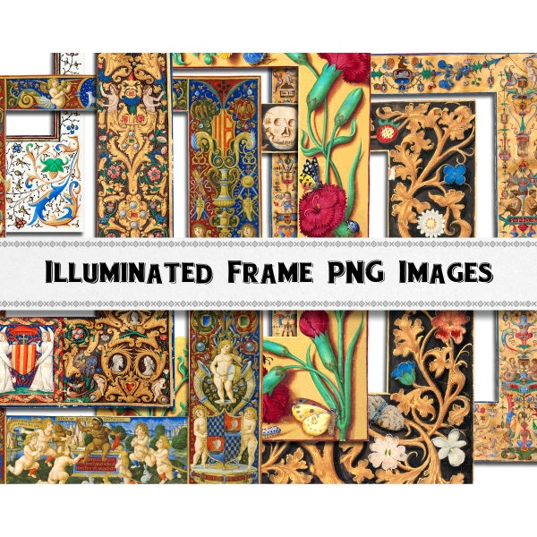Medieval Illuminated Manuscript Frame PNG Images, Digital Download, Commercial Use Clipart