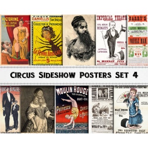 Circus Sideshow Poster Images Set 4 / Digitale download / Commercieel gebruik / Clipart DIY
