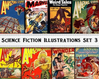 Early Science Fiction Illustration Images Set 3 / Digital Download / Commercial Use / Scifi Clipart