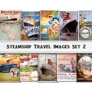 Imágenes de carteles de viajes en barco Set 2 / Vintage Steamship Ephemera / Uso comercial / Descarga de imágenes prediseñadas