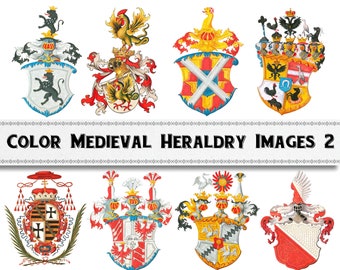 Middeleeuwse heraldiek wapenschild set 2: verlichte manuscript clipart (digitale download)