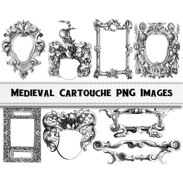 Images de bordure de cadre de cartouche médiévale / Téléchargement numérique / Utilisation commerciale / Clipart PNG