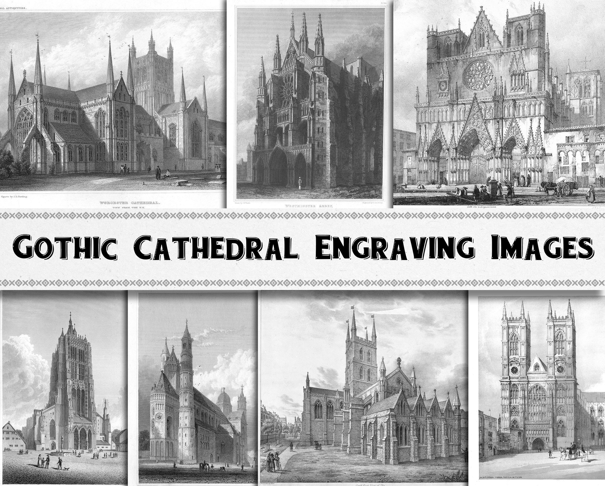 Gothic Cathedral Church Engraving Images / Digital Download / pic