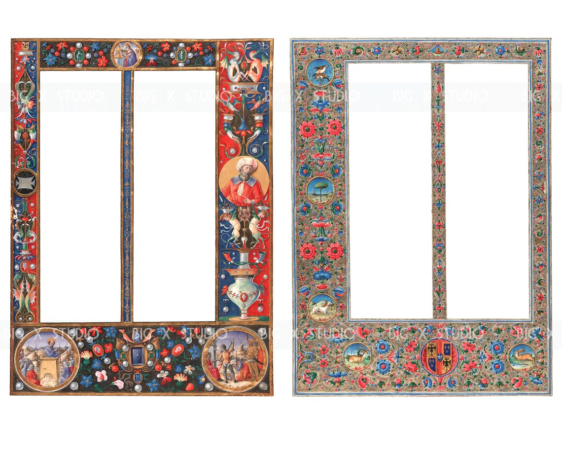 Manuscript Frame Two Column Medieval Illuminated Manuscript Frame PNG Images, Digital ...