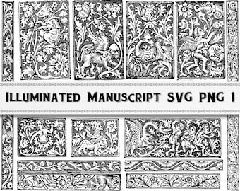 Medieval Woodcut Ornaments: Illuminated Manuscript Clipart (Digital Download)