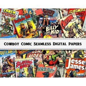 Vintage Cowboy Comic Seamless Digital Paper / Cowboy Birthday / Wild West Pattern / Commercial Use Included