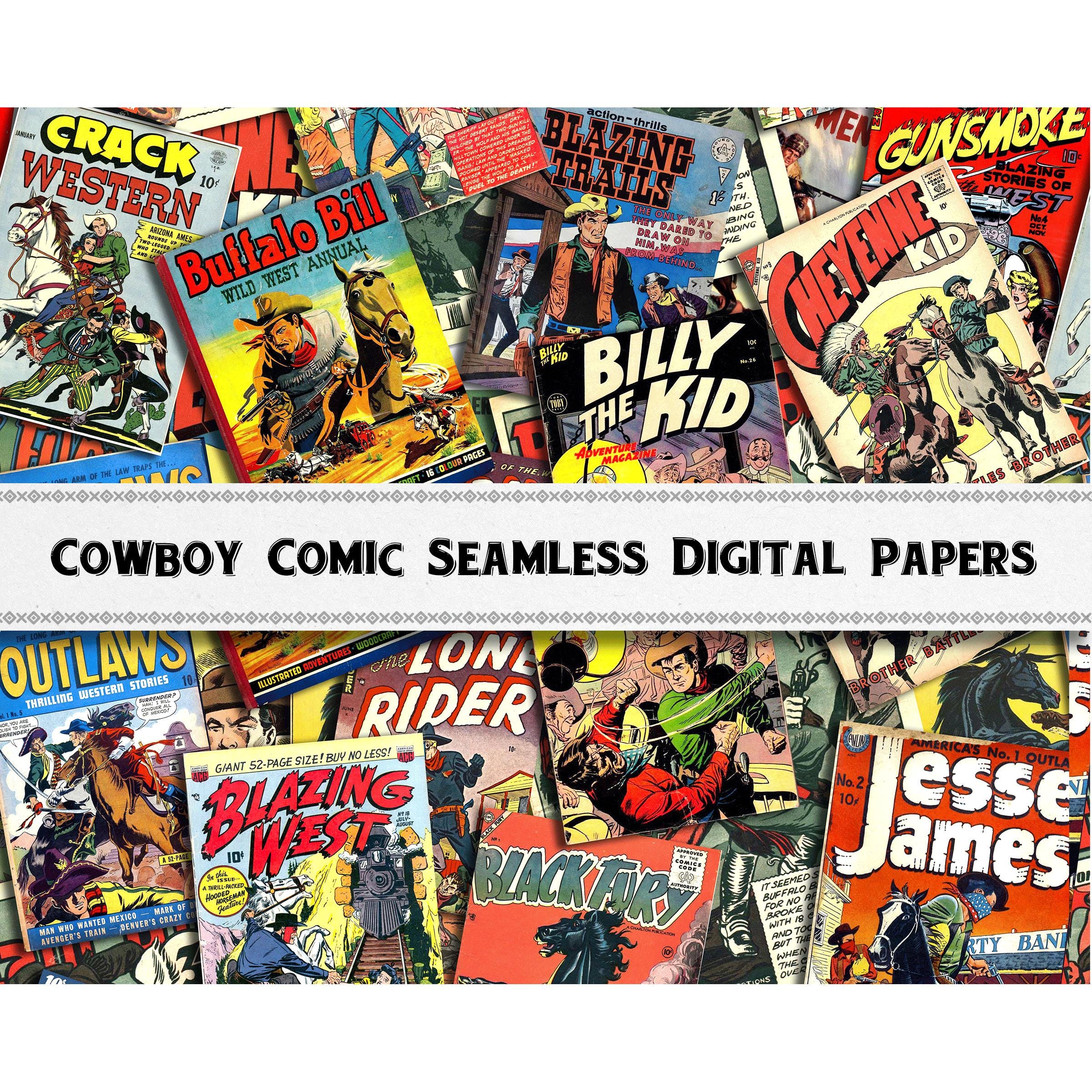 Vintage Cowboy Comic Seamless Digital Paper / Cowboy Birthday / Wild West Pattern / Commercial Use Included