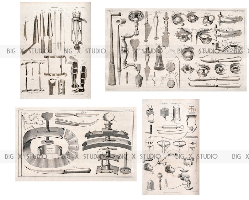 Surgical Instrument Chart Images / Vintage Medical / Digital Etsy