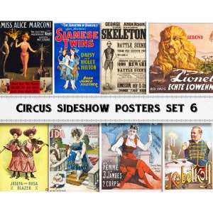 Imágenes de carteles de Circus Sideshow Set 6 / Descarga digital / Uso comercial / Clipart DIY