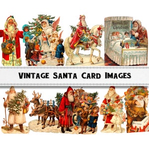 Imagens de cartão vintage de Papai Noel / Download digital / Uso comercial / Clipart de Natal PNG