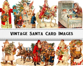 Vintage Santa Claus Card Images / Digital Download / Commercial Use / Christmas Clipart PNG