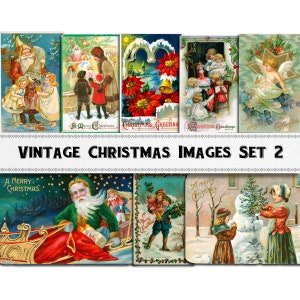 Conjunto de imagens de cartões de Natal vintage 2 / Download digital / Uso comercial / Clipart de Natal