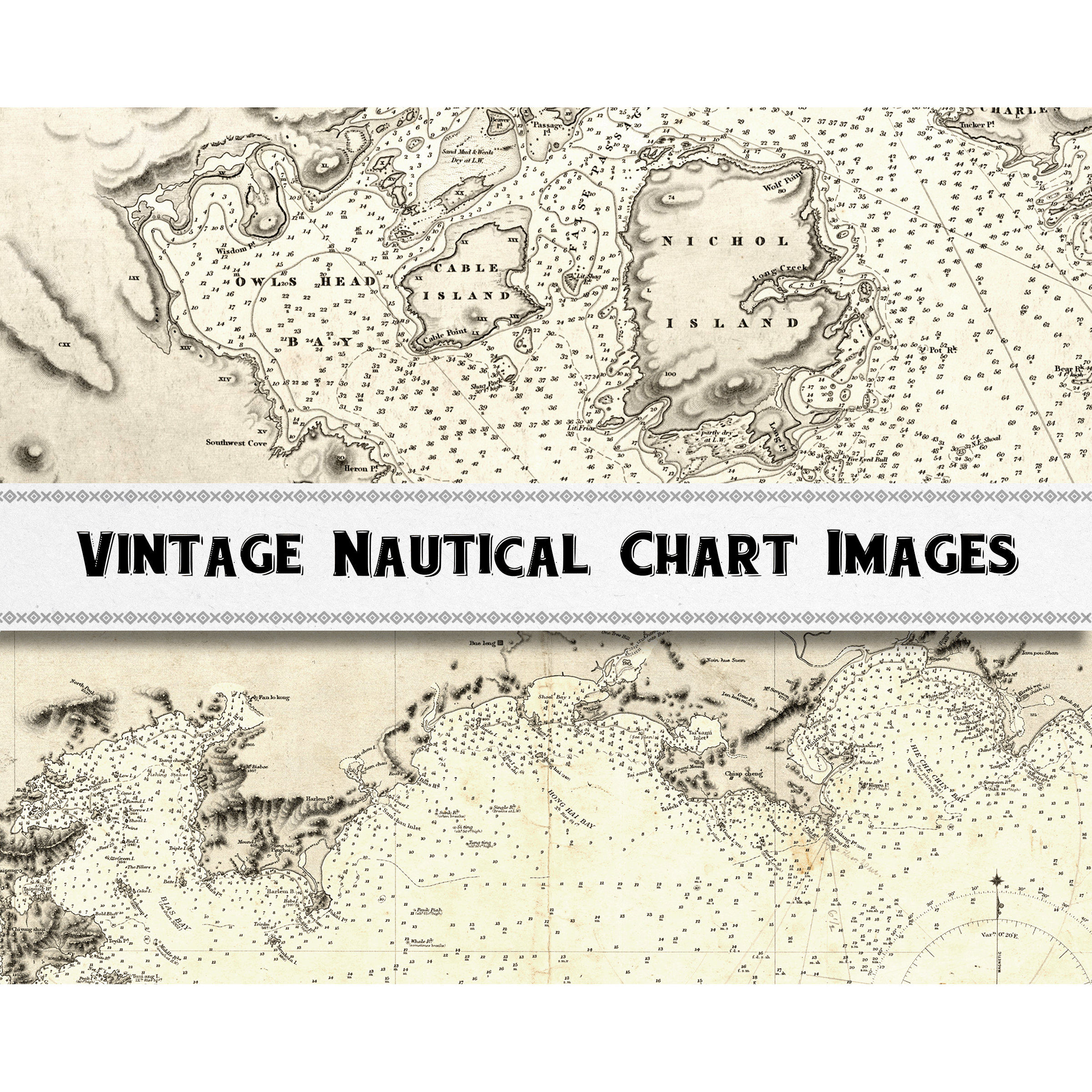 Vintage Nautical Chart Images / Coastal Maps / Digital Download / Commercial Use / Clipart