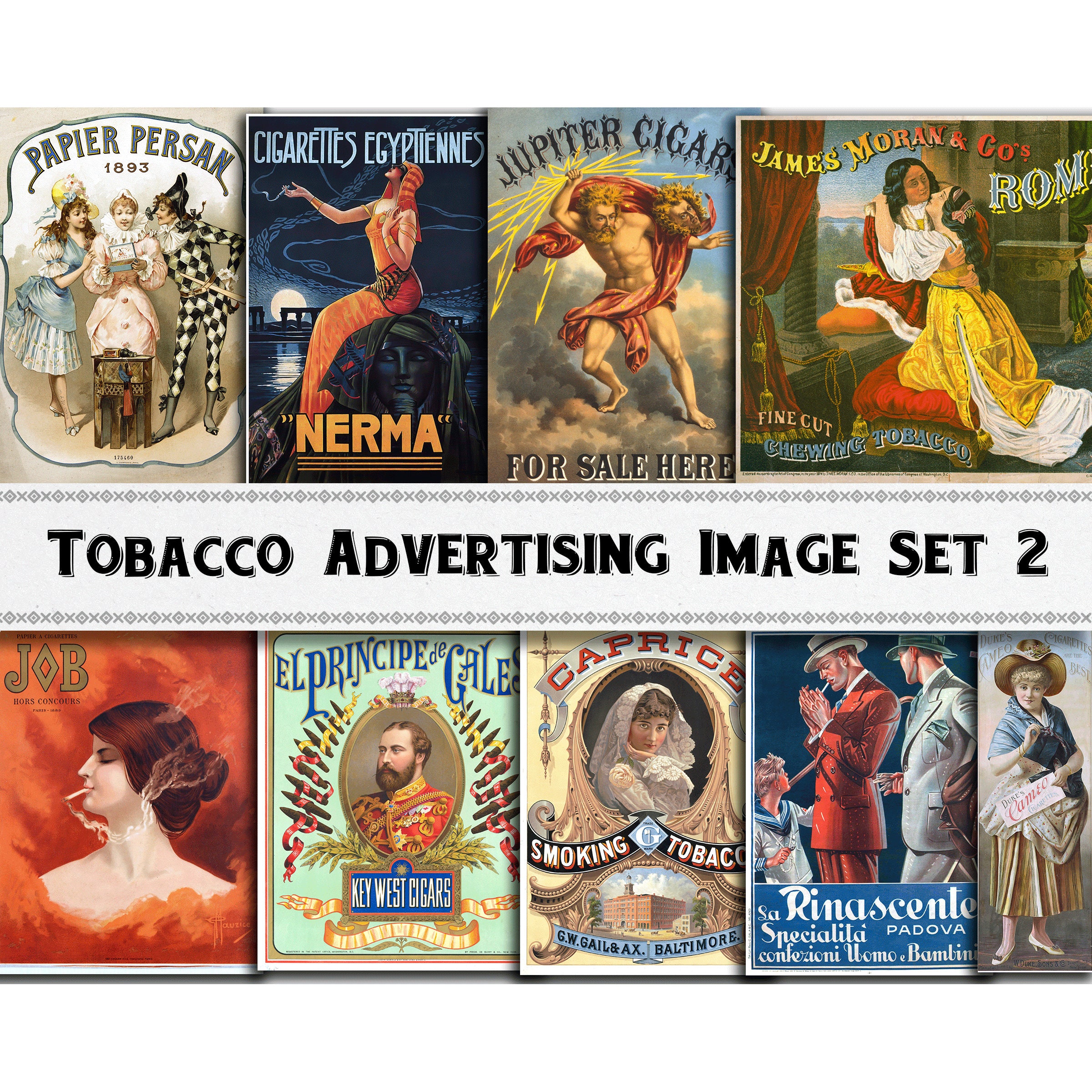 Vintage Tobacco Advertising Images Set 2 / Digital Download / Commercial Use / Cigarette Clipart