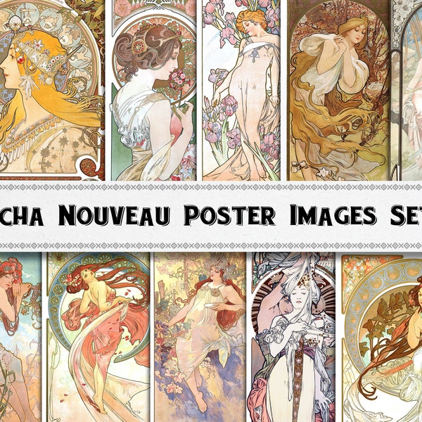 Alphonse Mucha Art Nouveau Poster Images Set 2 / Téléchargement numérique / Utilisation commerciale / Clipart DIY