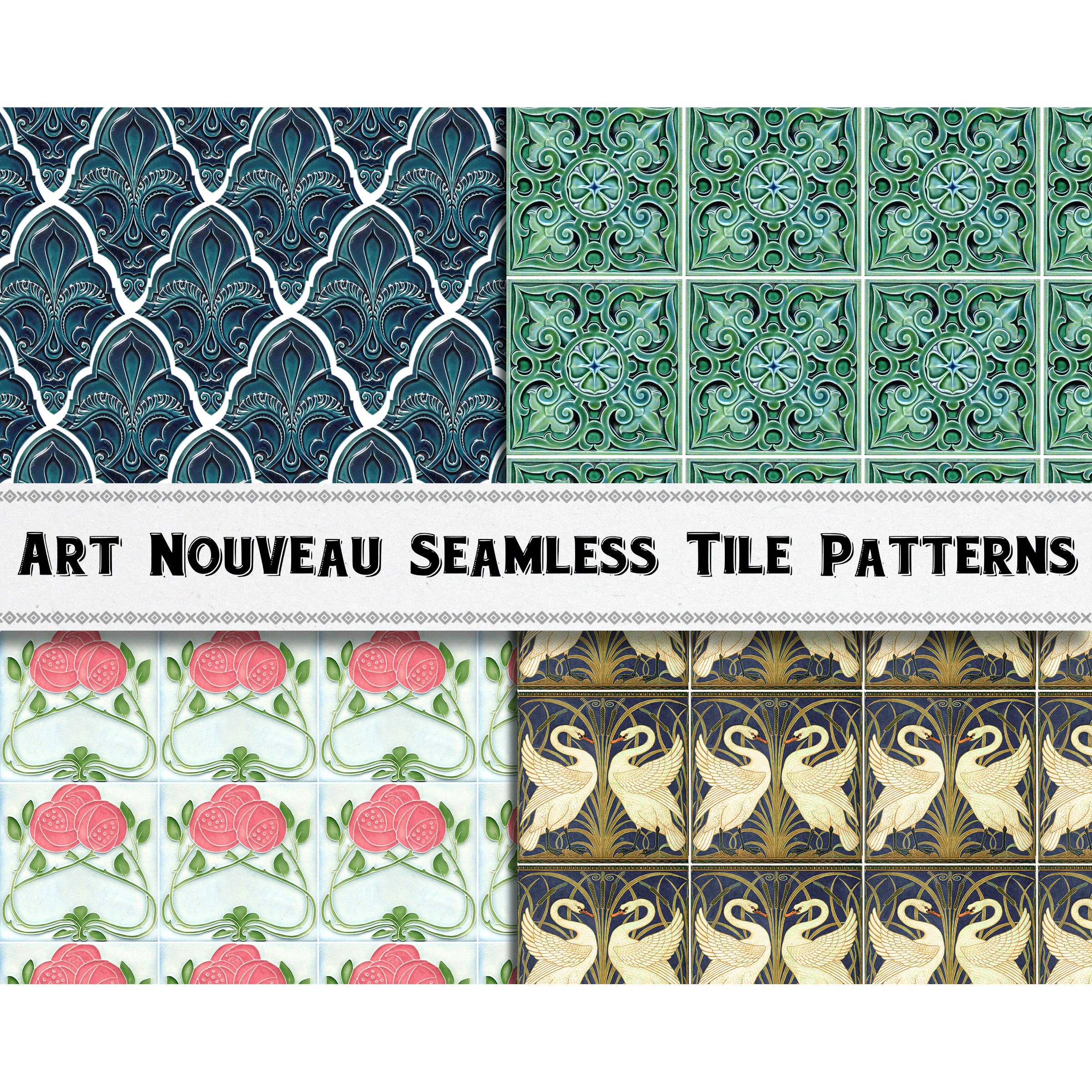 Art Nouveau Tile Image Collection / Seamless Ceramic Tiles / Commercial Use  / Dollhouse Tile 