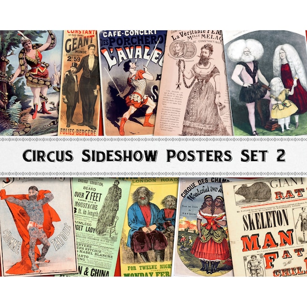 Circus Sideshow Poster Images Set 2 / Digital Download / Commercial Use / Clipart DIY