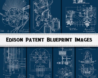 Thomas Edison Patent Blueprint Drawing Images / Digital Download / Commercial Use / Steampunk Clipart