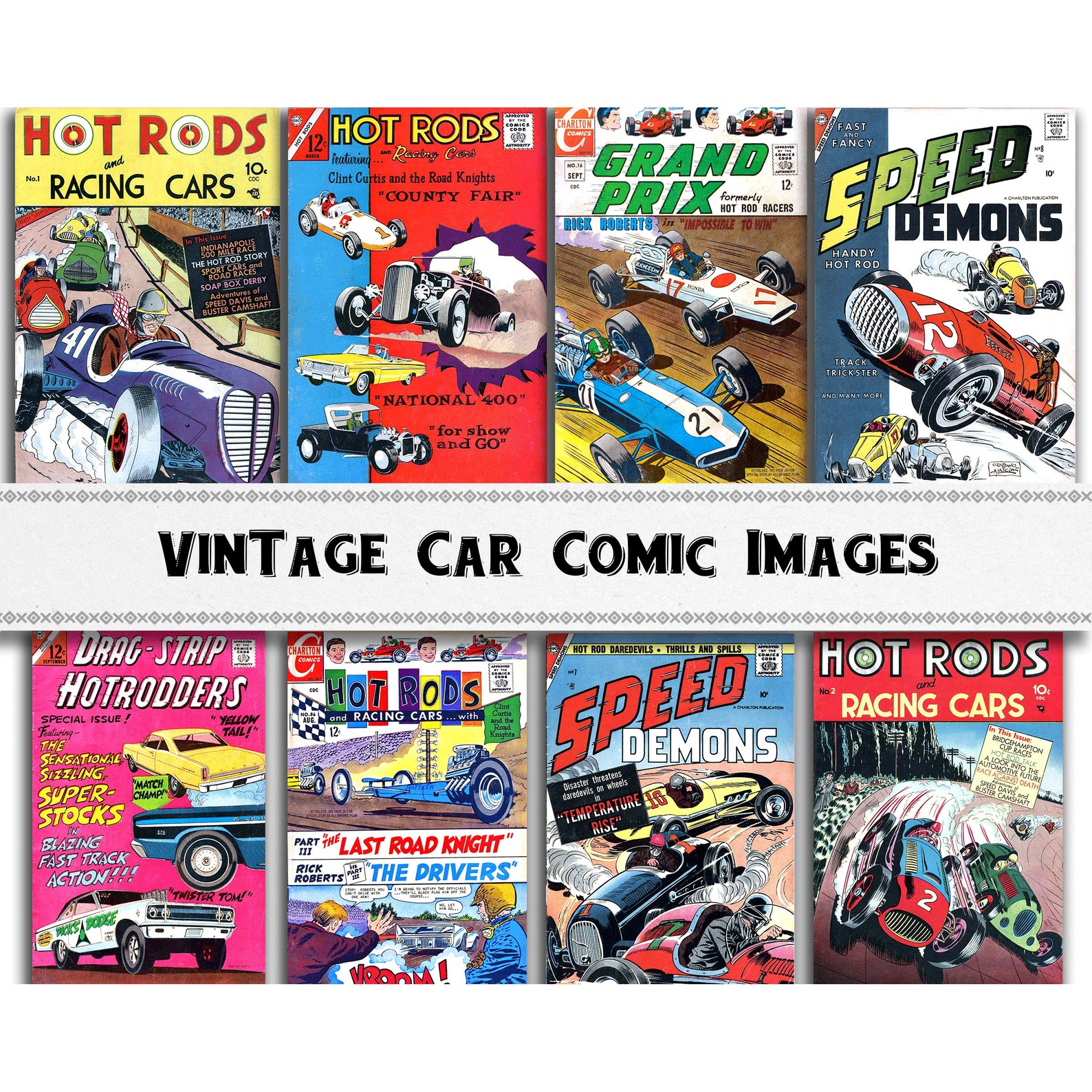 Vintage Racing Car Comic Cover Images / Digital Download / Commercial ...