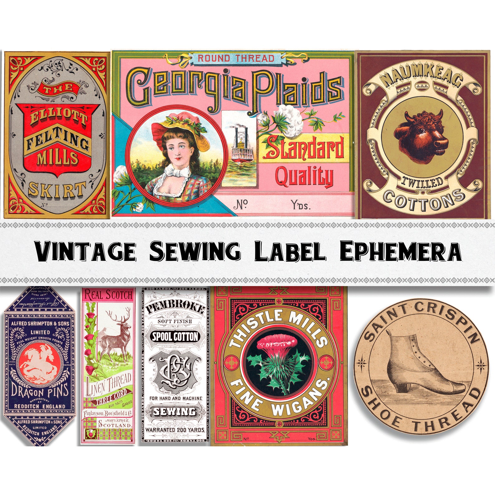 Sewing Labels / Victorian Ephemera Images / Digital Download ...
