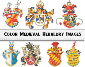 Clipart wapenschild middeleeuwse heraldiek: verlichte manuscriptontwerpen (digitale download)