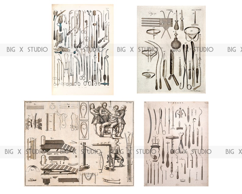 Surgical Instrument Chart Images / Vintage Medical / Digital Etsy