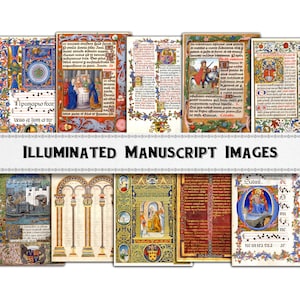Medieval Illuminated Manuscript Images, Digital Download, Commercial Use Clipart