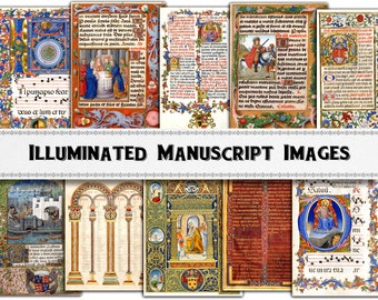 Medieval Illuminated Manuscript Images, Digital Download, Commercial Use Clipart