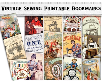 Vintage Sewing Printable Bookmarks / Digital Download / Quilter Knitting Gift / Party Favors