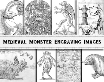 Mittelalterliche Monster Gravur Bilder / Digital Download / Kommerzielle Nutzung