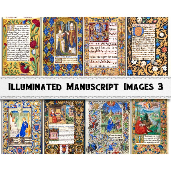 Medieval Illuminated Manuscript Images Set 3, Digital Download, Commercial Use Clipart