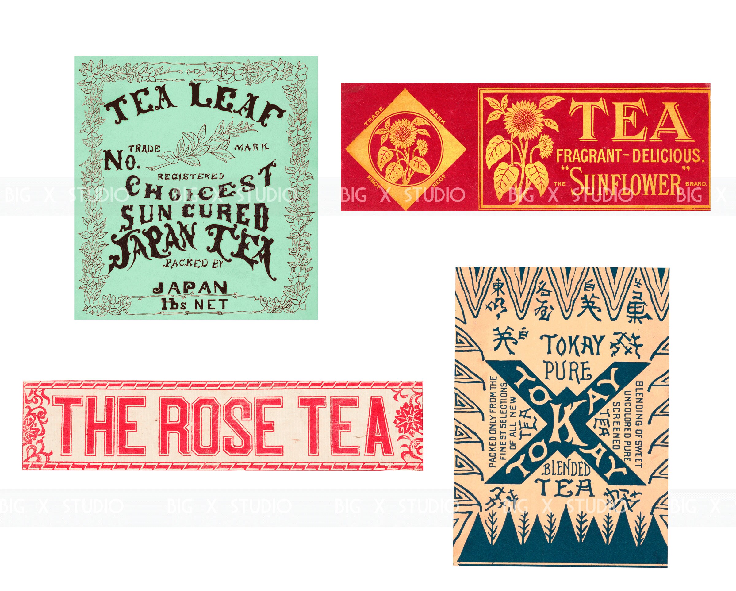 Vintage Tea Labels / Victorian Ephemera / Commercial Use / Digital