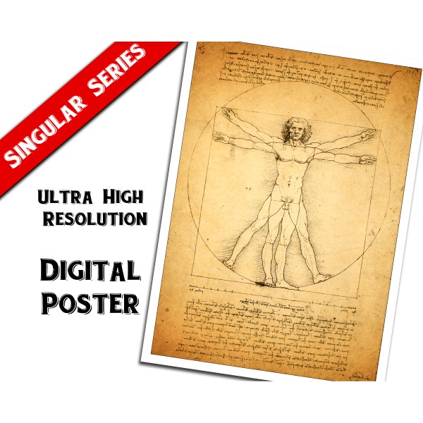 Descarga digital del Hombre de Vitruvio / Ultra alta resolución / Uso de impresión comercial / Da Vinci