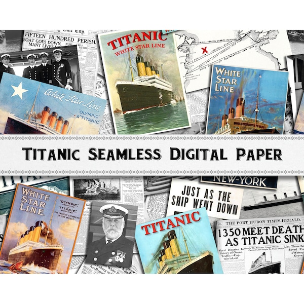 Vintage Titanic Seamless Digital Paper / Scrapbook Wallpaper / Nautical Ship Journal Printable / Commercial Use Included