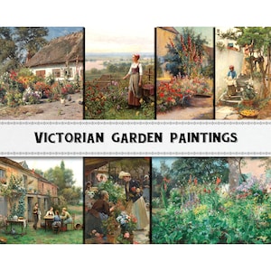 Paintings of Victorian Cottage Gardens / Digital Download / High Resolution / Commercial Use / Garden Clipart