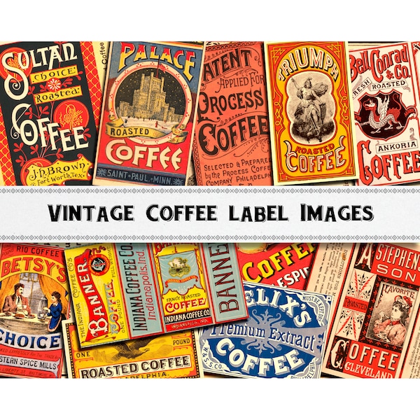 Vintage Coffee Labels / Victorian Ephemera / Commercial Use / Digital Download