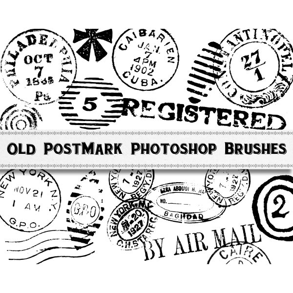 Vintage Distressed Postmark Photoshop Brushes / Digital Download / Commercial Use / Postmark Overlays