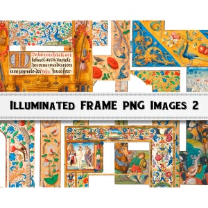 Medieval Illuminated Manuscript Frame PNG Images Set 2, Digital Download, Commercial Use Clipart