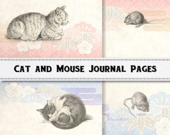 Vintage Cat & Mouse Junk Journal Kit: Asian Theme Ephemera (Digital Download, PDF/JPEG, 8.5x11")