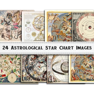 Imágenes de cartas estelares astrológicas / Mapas del Renacimiento medieval / Descarga digital / Uso comercial / Carta natal