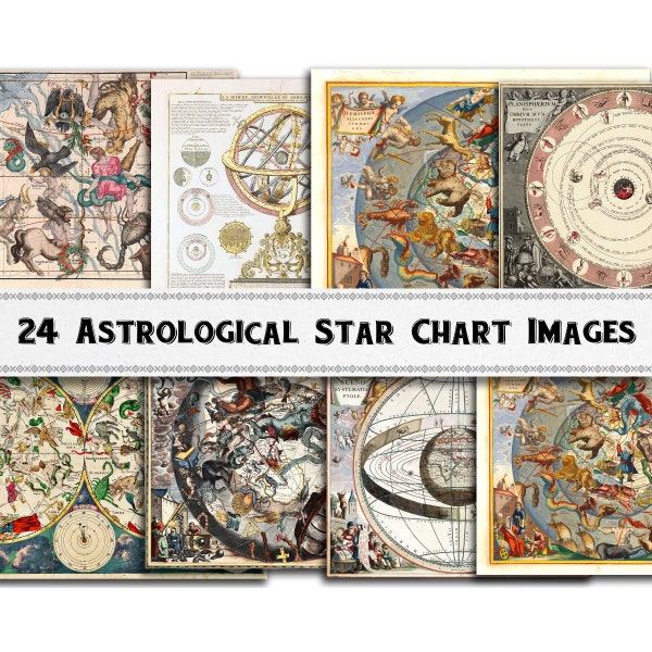 Astrological Star Chart Images / Medieval Renaissance Maps / Digital Download / Commercial Use / Natal Chart