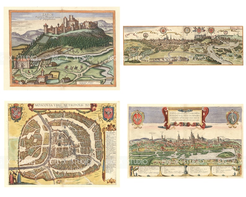 Color Medieval Walled City Map Images / Medieval Renaissance Maps / Digital Download / Commercial Use / Clipart image 6