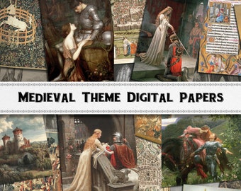 Medieval Knight Princess Castle Digital Papers / Scrapbook Wallpapers / Middle Ages Journal / Commercial Use Included
